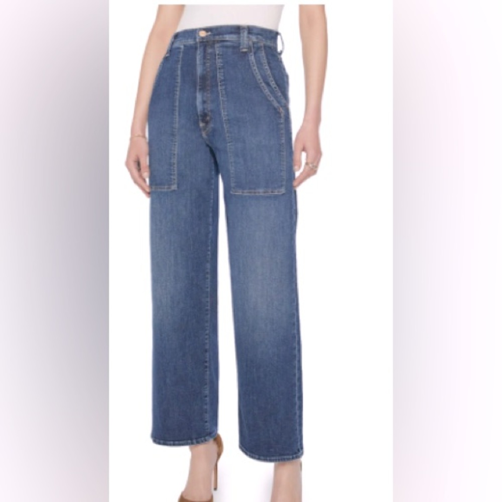 📌 Mother The Quartet Breaker Flood High Rise‎ Wide Leg Jeans Blue Size 27